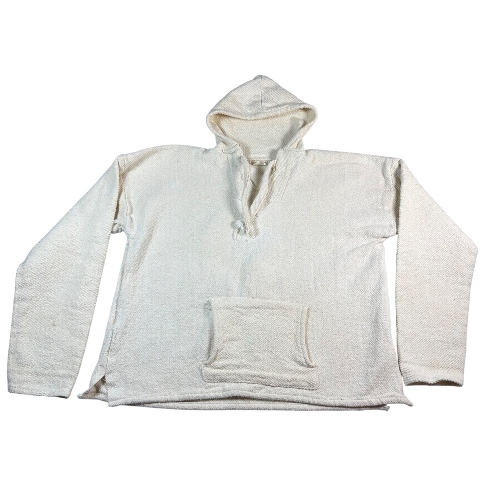 Corona Beach Club Tijuana Baja Hoodie Mens Large Cream Woven Jerga Pullover - Picture 2 of 8
